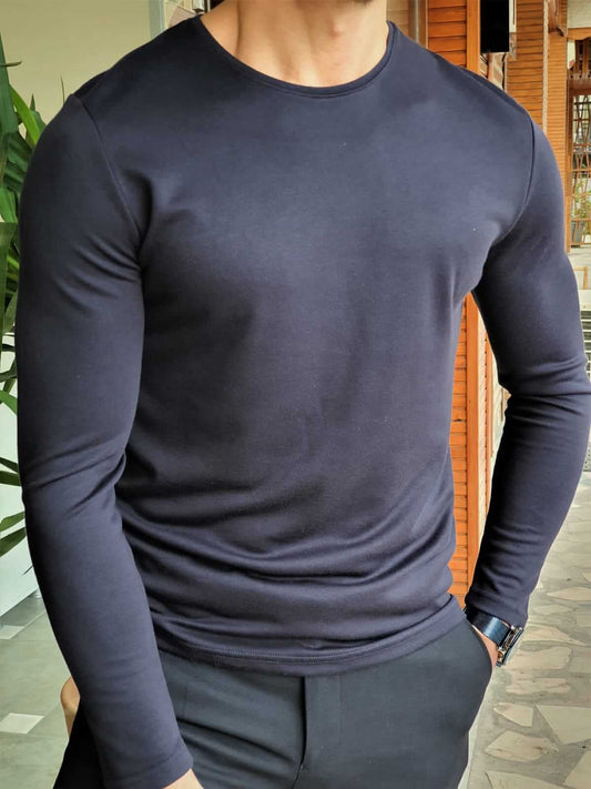 SLEEK NAVY BLUE WOOL TURTLENECK - Hollo Men