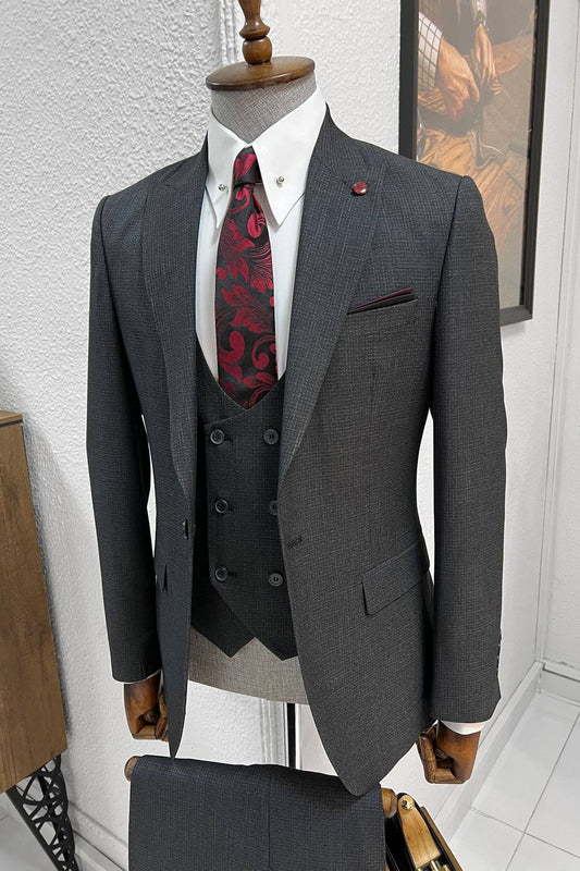 A Patterned Slim-fit Anthracite Wool Suit on display