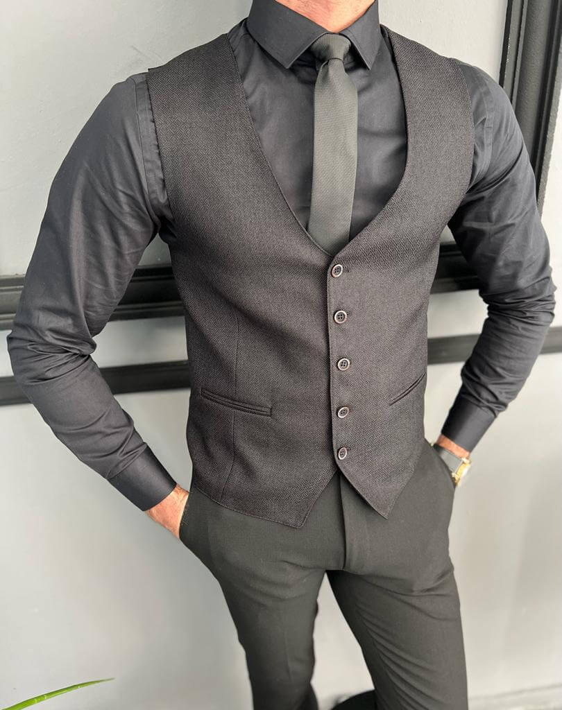 Black Square Neck Slim Fit Vest