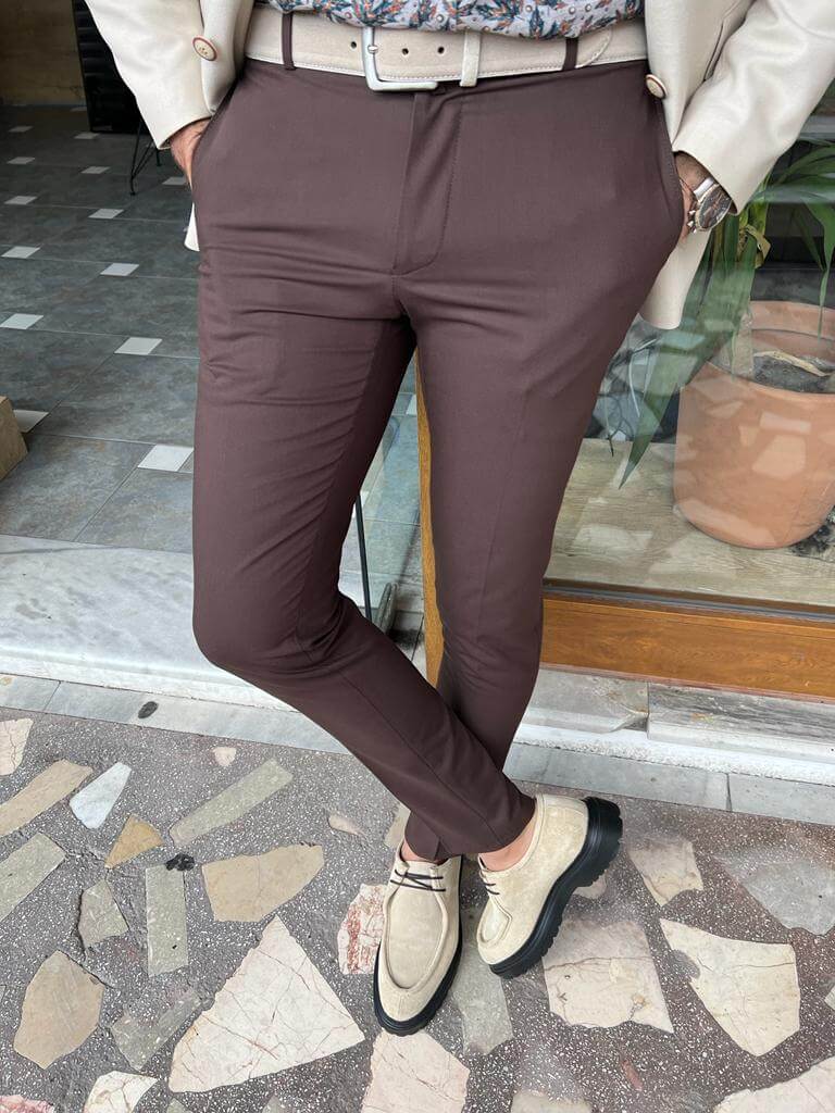 Formal Slim Fit Brown Trousers HolloMen Formal Slim Fit Brown Trousers HolloMen