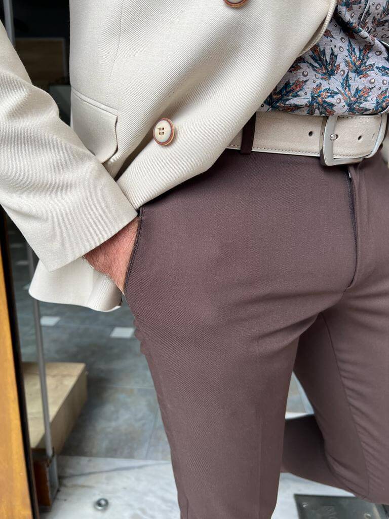 Formal Slim Fit Brown Trousers HolloMen Formal Slim Fit Brown Trousers HolloMen
