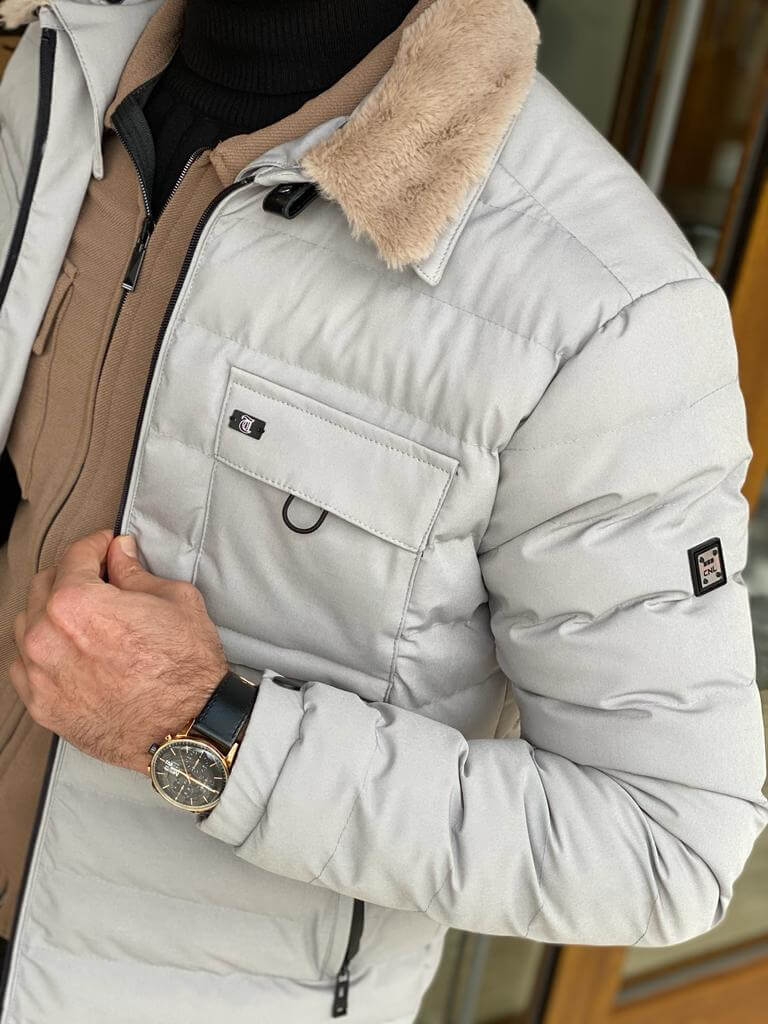 Slim fit gray quilted coat with a sleek design