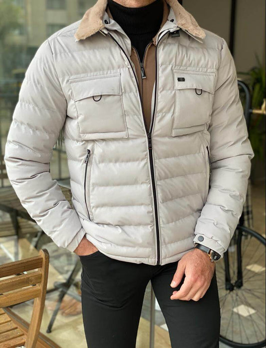 Slim fit gray quilted coat with a sleek design