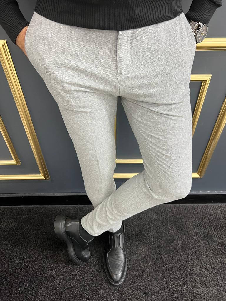 Sleek slim-fit gray trousers