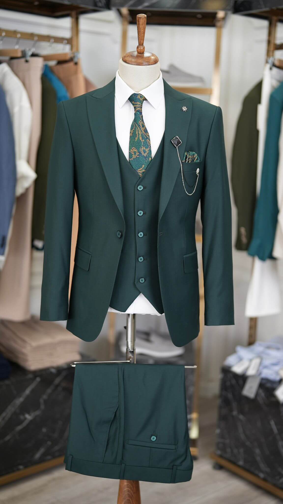 A Green Suit on display. 