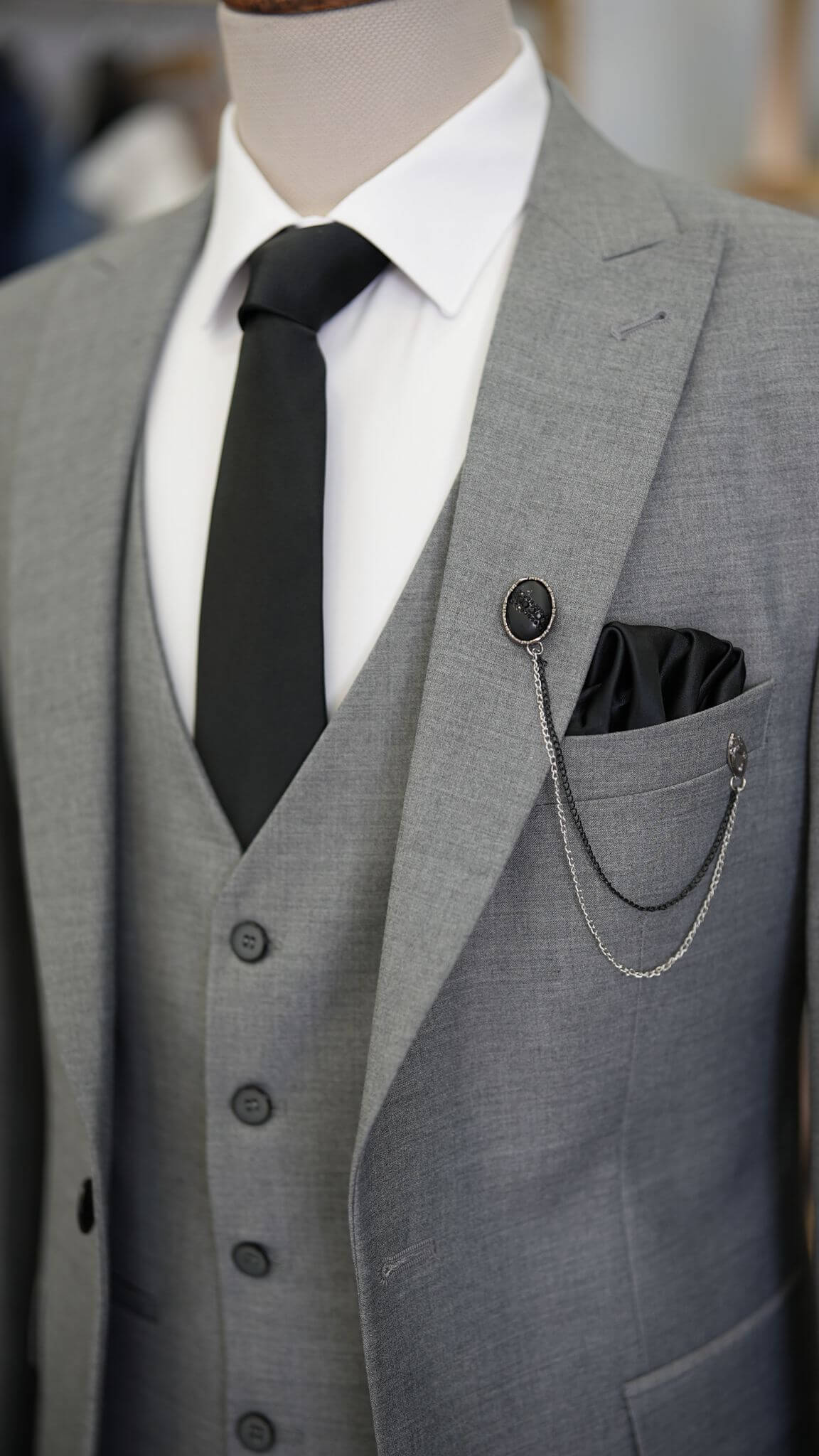 A Grey Suit on display.