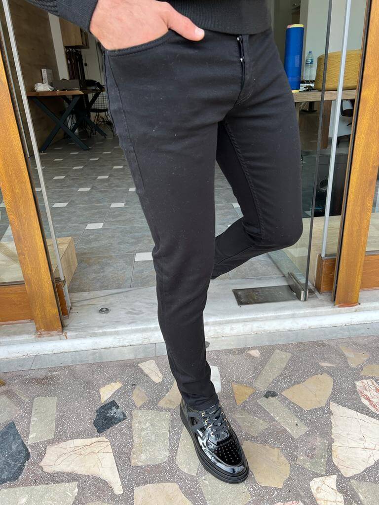 Jeans masculinos slim fit pretos
