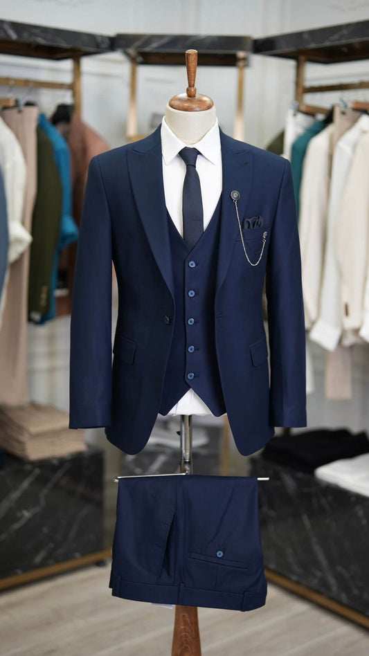 A Navy-Blue Suit on display. 