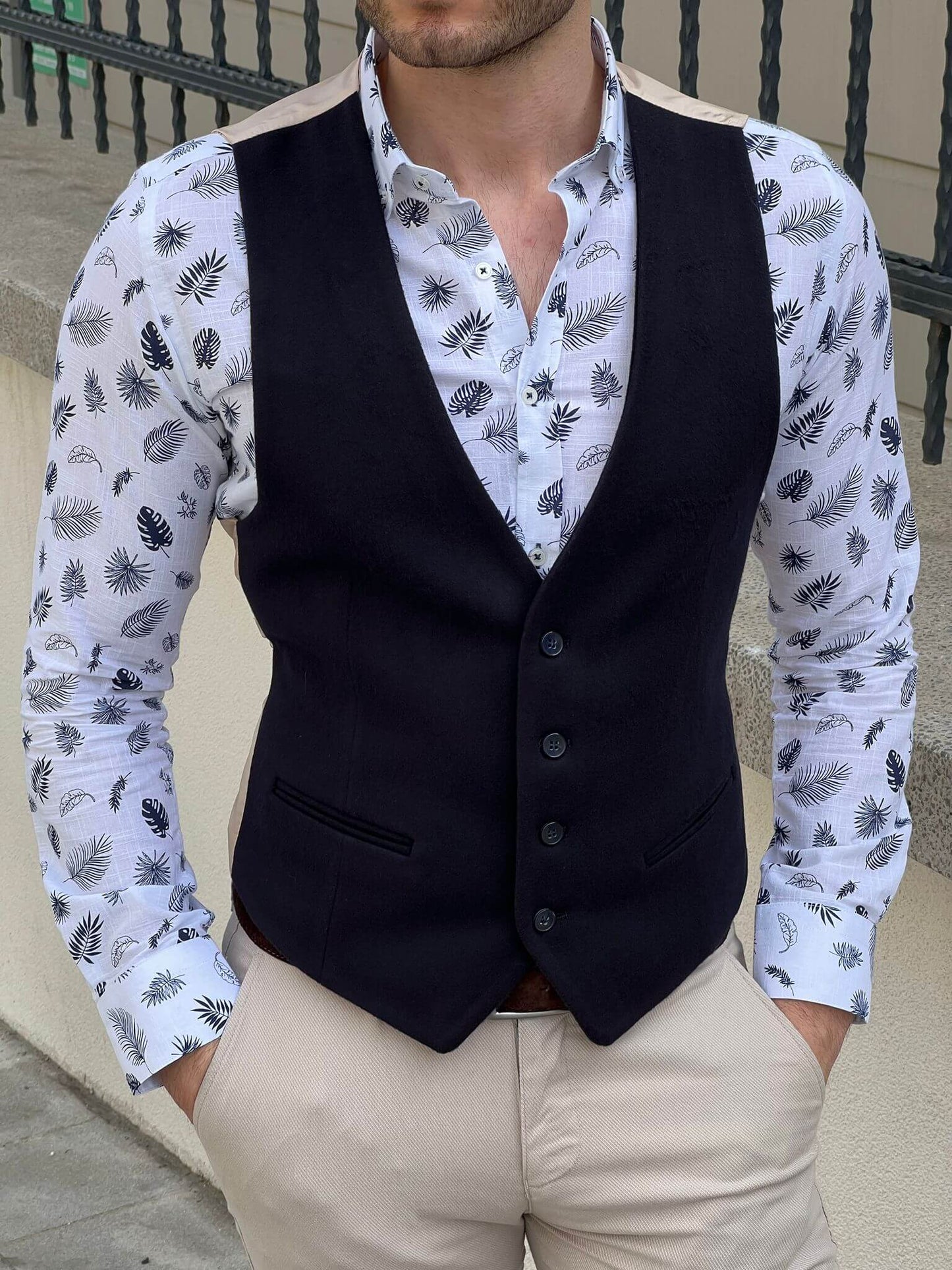 Navy blue vest featuring a slim fit for a polished look
