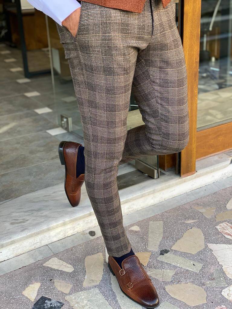 Slim Fit Patterned Beige Trousers HolloMen Slim Fit Patterned Beige Trousers HolloMen