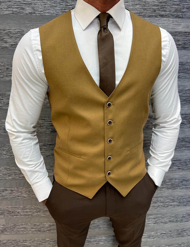 Slim-Fit Plaid Brown Suit