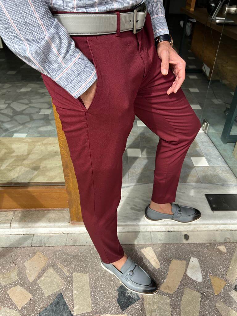 Slim fit pants in a fiery red shade, adding a touch of passion to your outfit