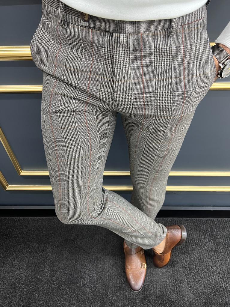 Slim Fit Striped Gray Trousers