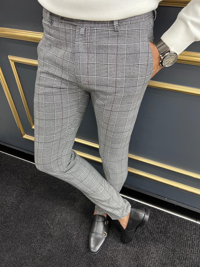 Slim Fit Striped Gray Trousers