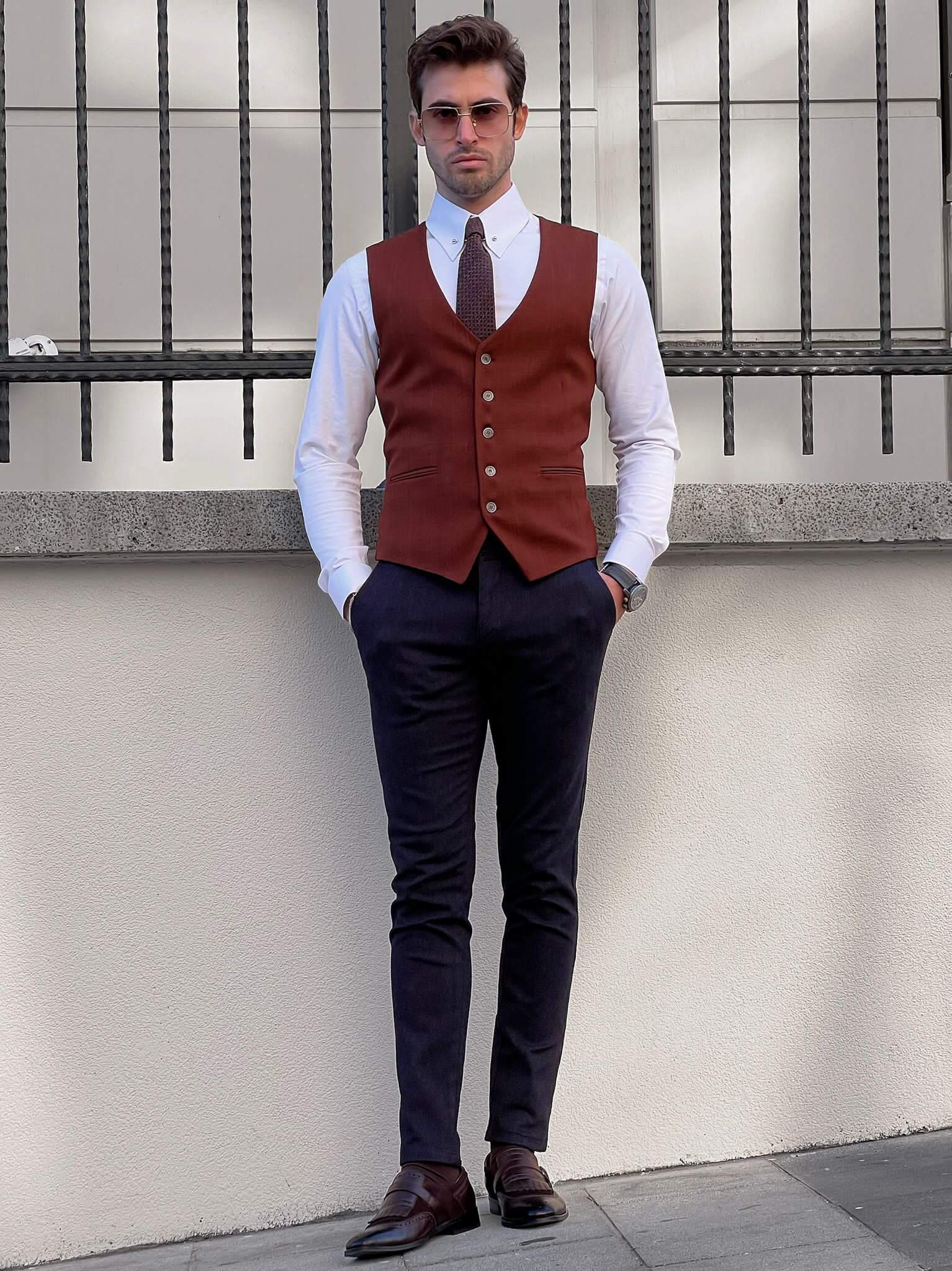 A stylish waistcoat with a slim fit and tile design