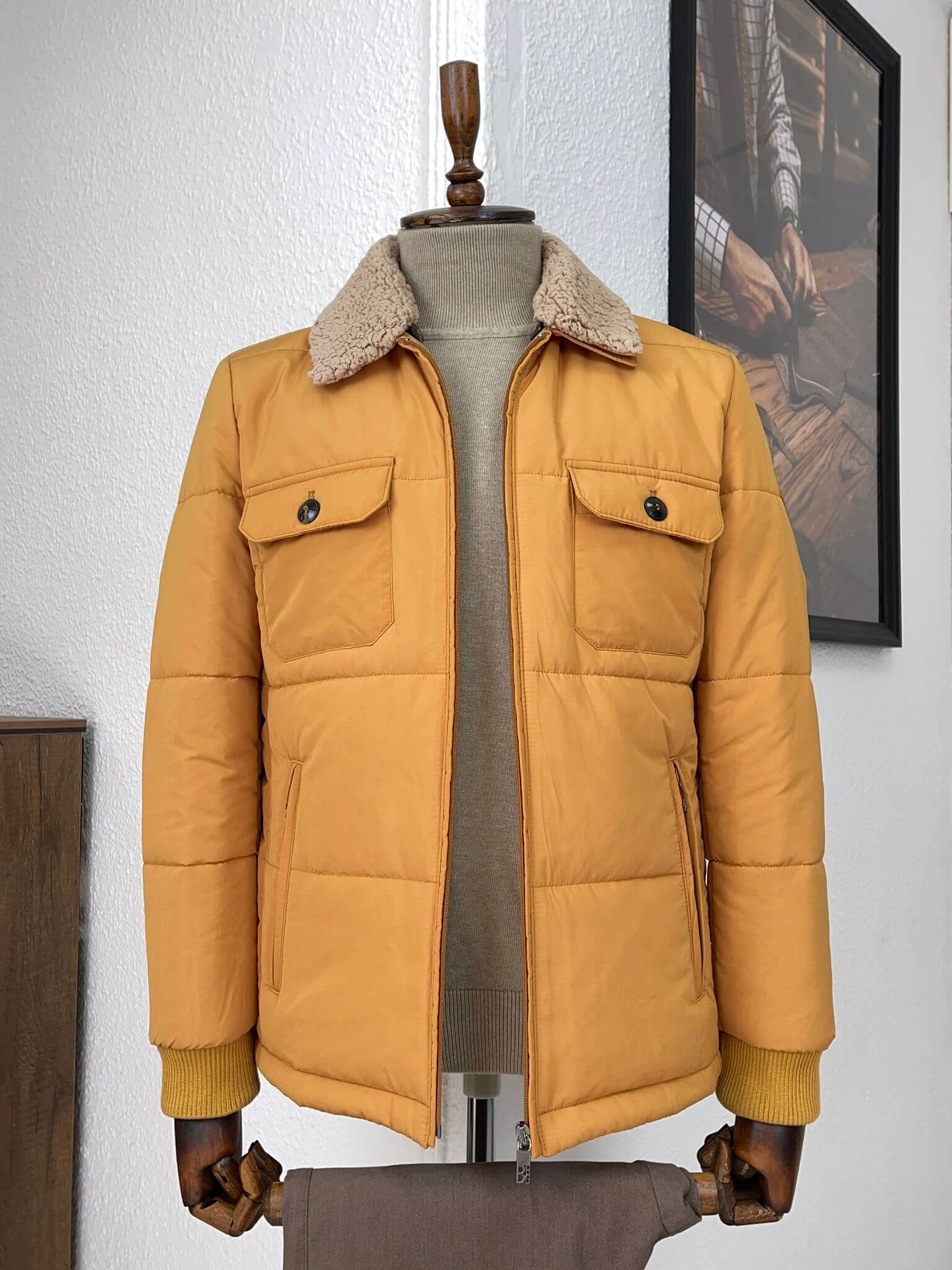Slim fit yellow fur coat with a luxurious feel