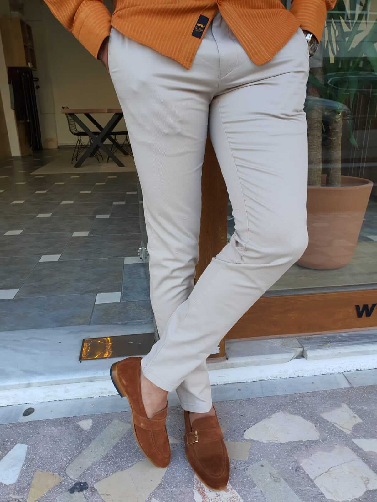 SlimFit Beige Cotton Pants - Hollo Men