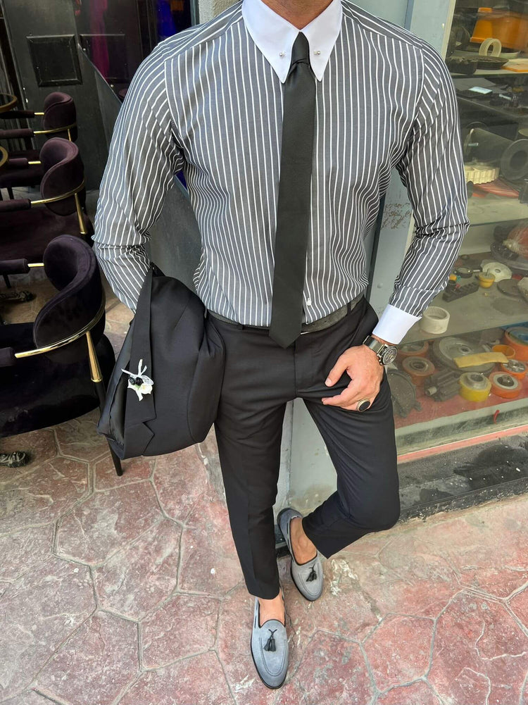 Long Stripes With Black Emblem Shirt Men main image 1