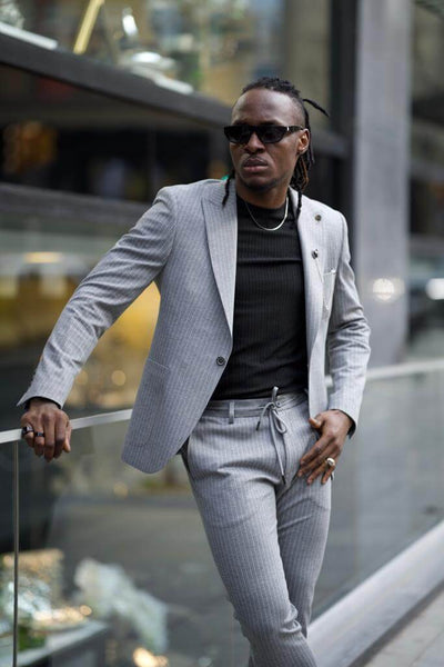 Striped Gray Business Casual Suit - Stylish & Comfortable
