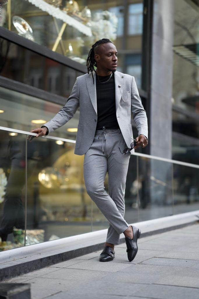 Striped Gray Business Casual Suit
