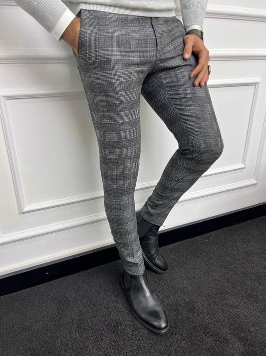  Striped Gray Slim Fit Trousers exude confidence and elegance