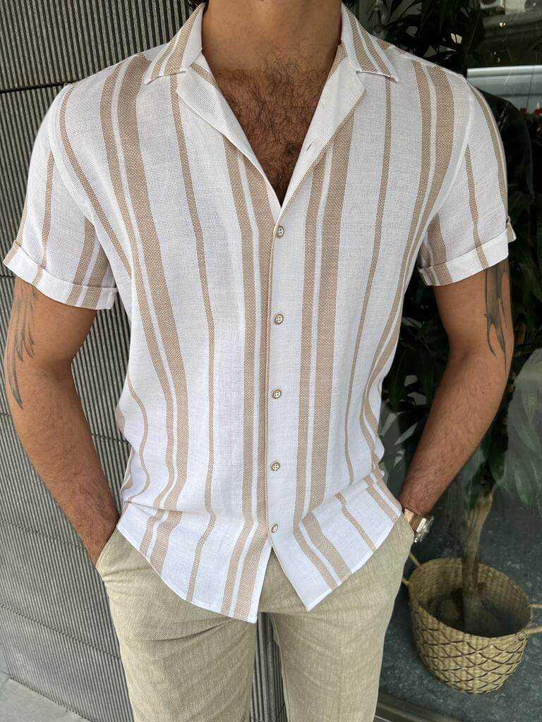 Striped Velev Collar Camel Shirt – HolloMen