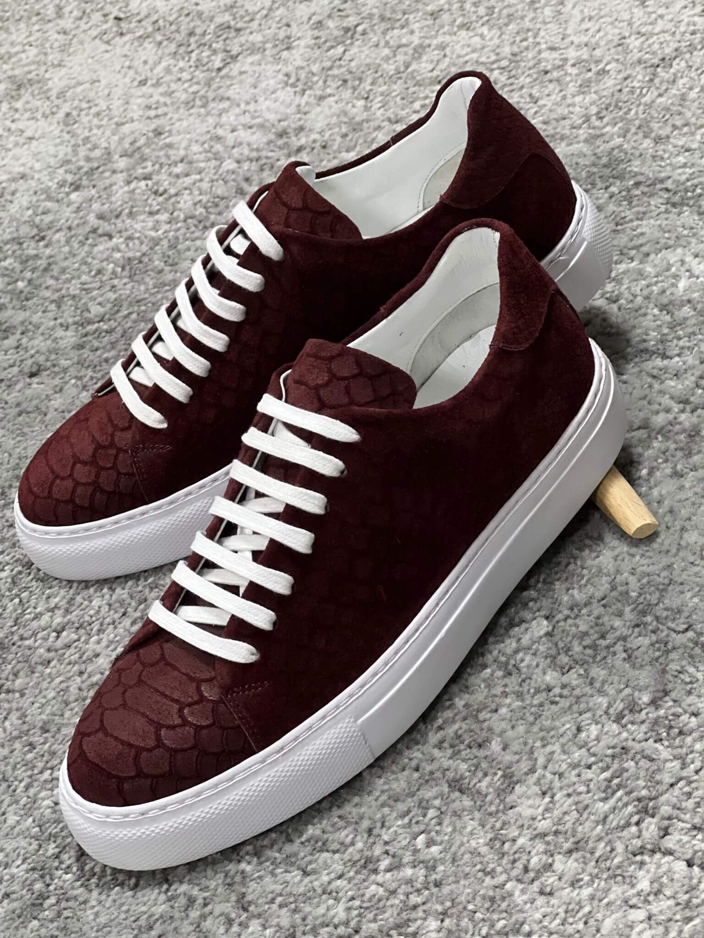Suede Print Lace Up Burgundy Sneakers