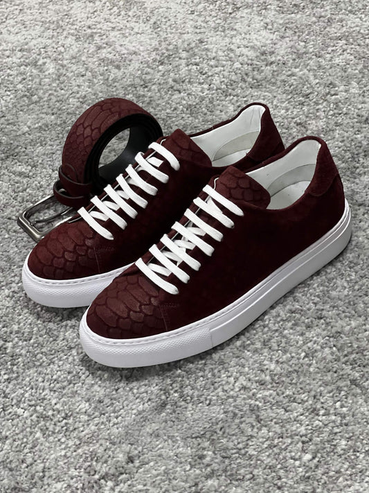 Suede Print Lace Up Burgundy Sneakers