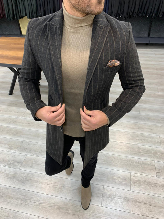 The Heritage Coffee Brown Striped Coat - Hollo Men