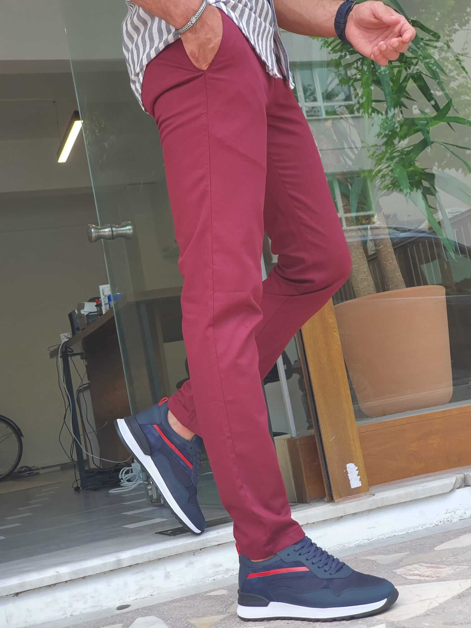 red dress slacks for men Tommy Claret Red Slim Fit Casual Pants. – HolloMen