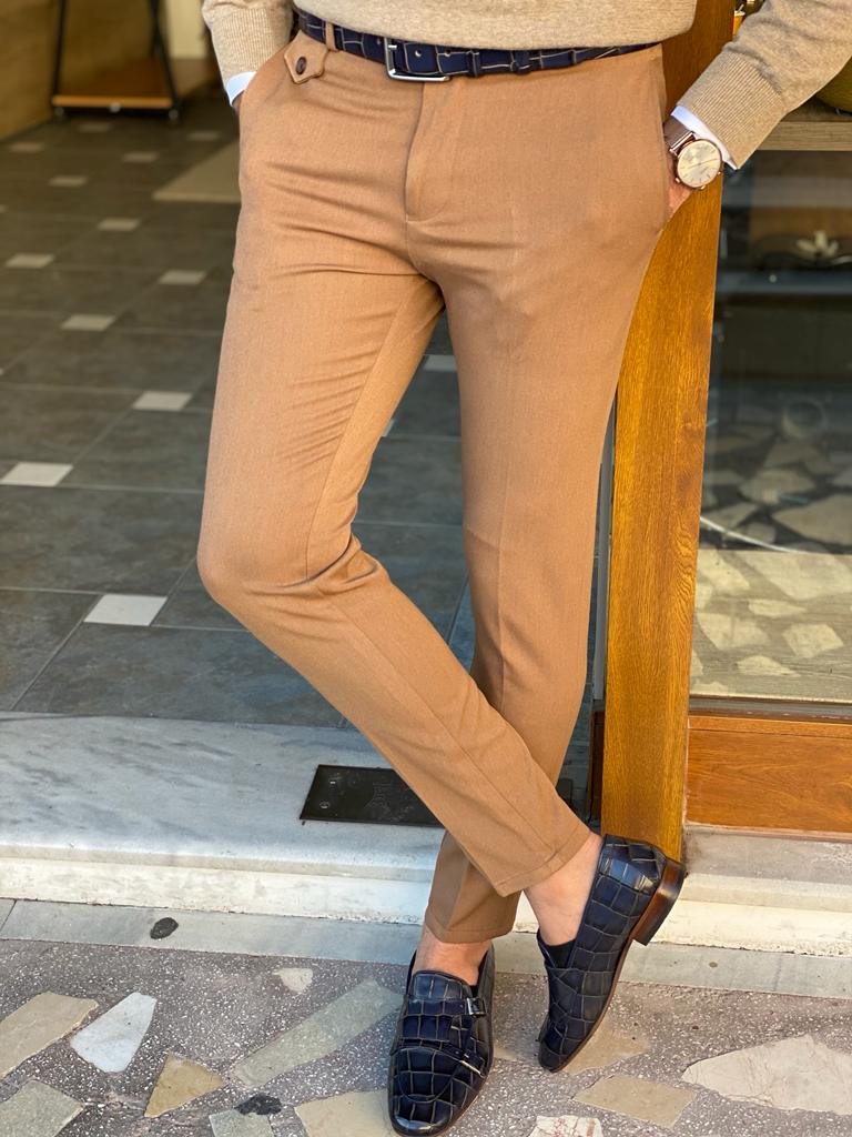 Men's Slim Fit Camel Dress Trousers HolloMen Men's Slim Fit Camel Dress Trousers HolloMen