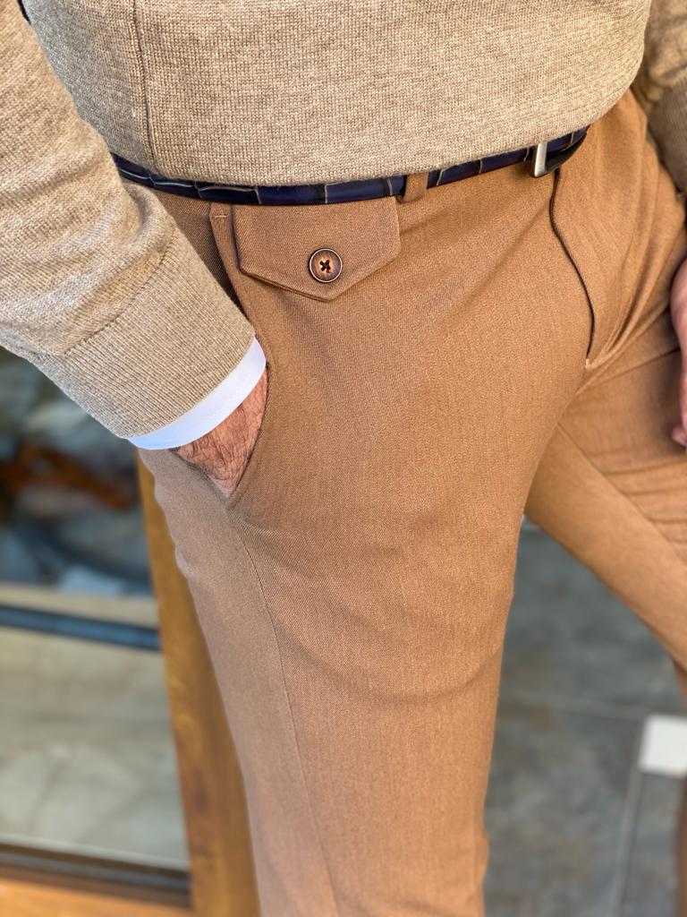 Men's Slim Fit Camel Dress Trousers HolloMen Men's Slim Fit Camel Dress Trousers HolloMen