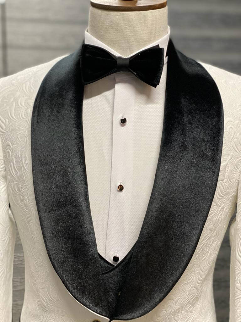 White & Black Groom Velvet Tuxedo