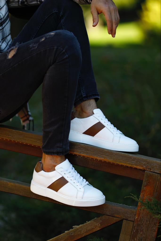 White & Brown Smart Casual Sneakers
