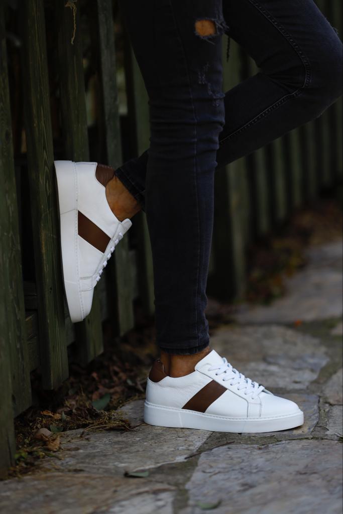 White & Brown Smart Casual Sneakers