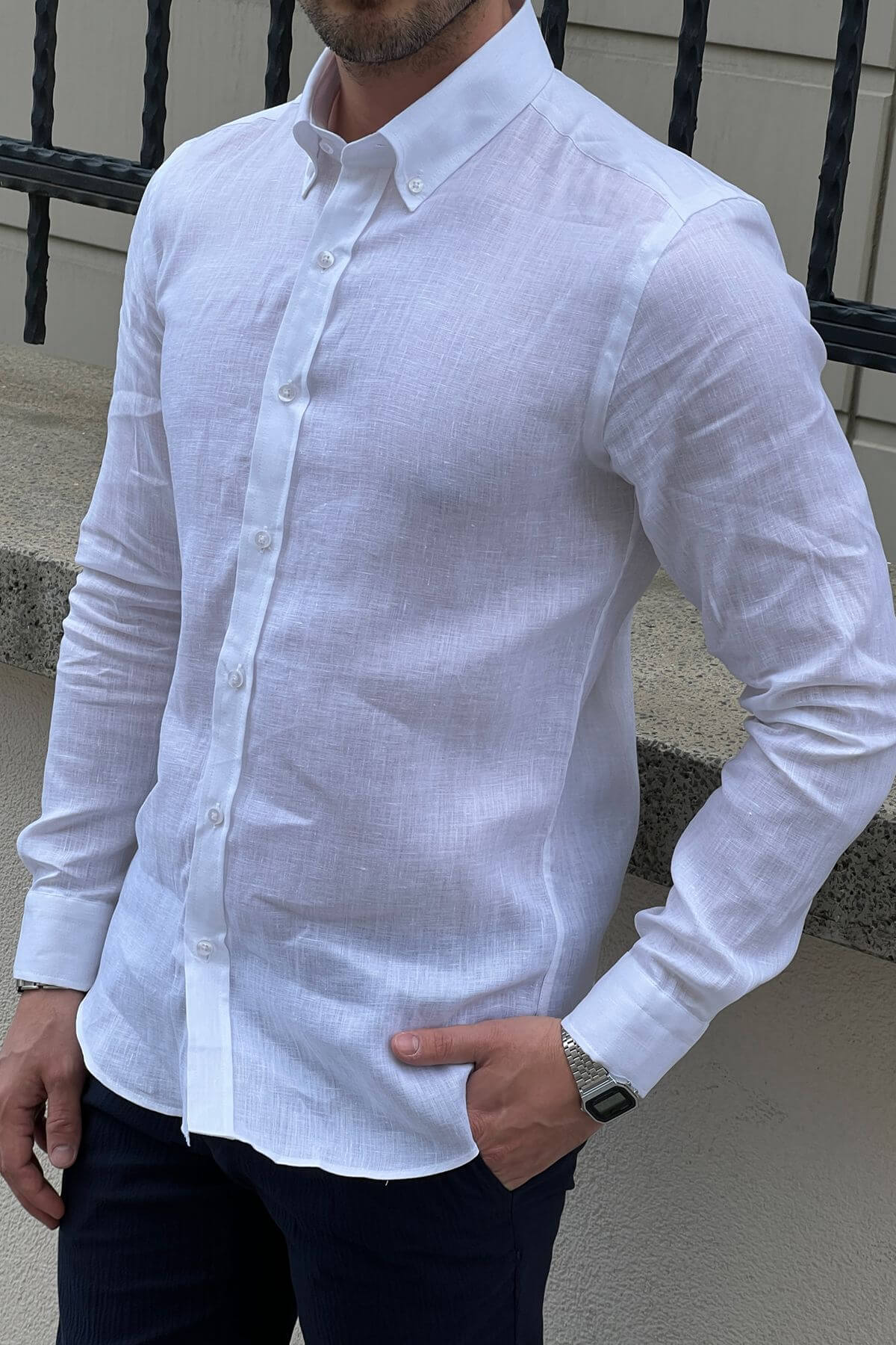 A White Linen Shirt on display