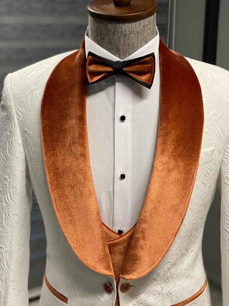 White & Orange Groom Velvet Tuxedo