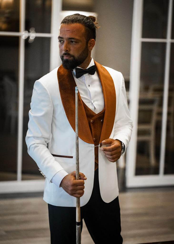 HolloMen Valencia White Orange Velvet Collar Tuxedo