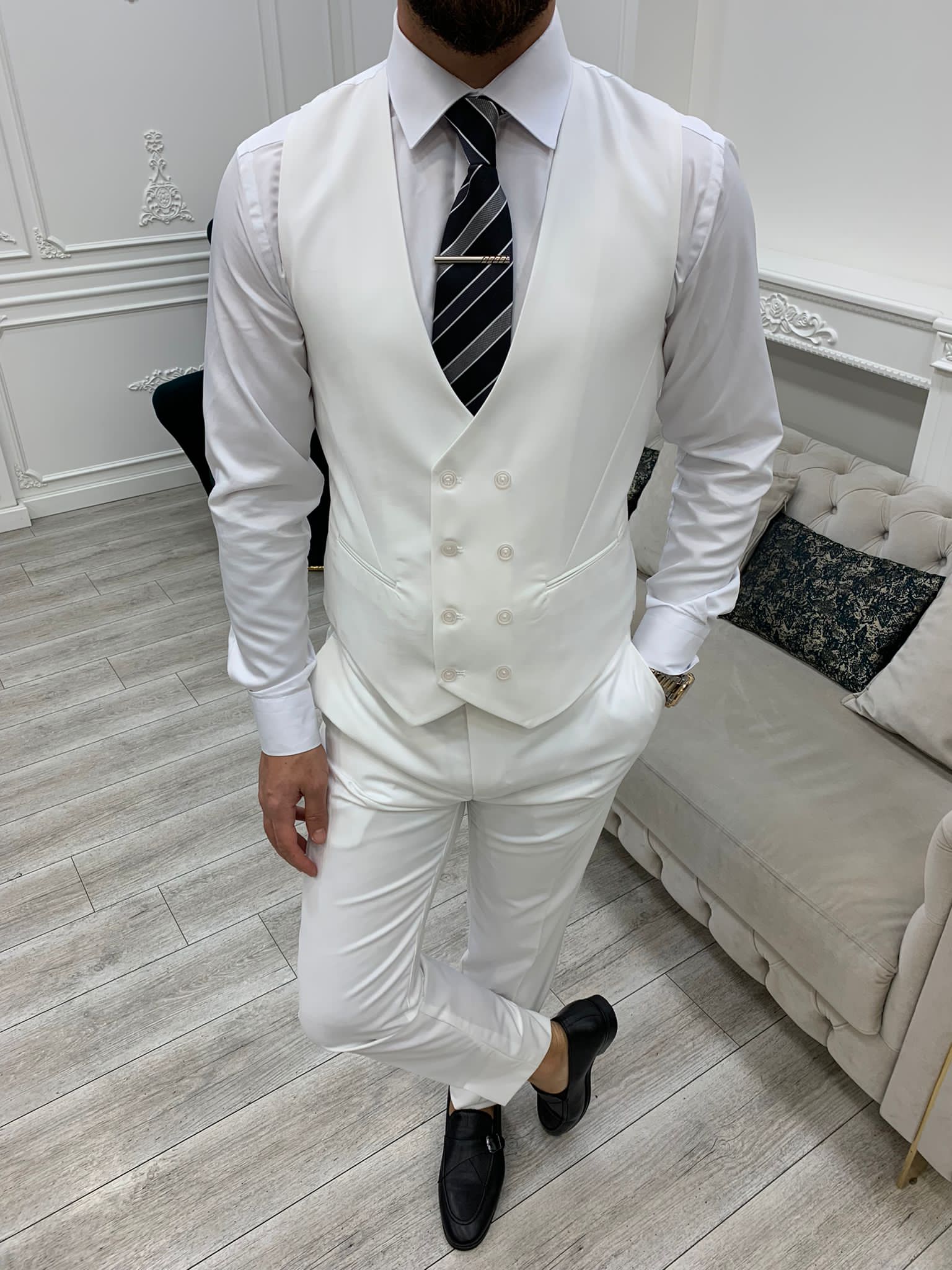 2024 Elegant Brand Slim Fit Smoking Suit Men Costume 3 Pieces Homme Wh –  classbydress