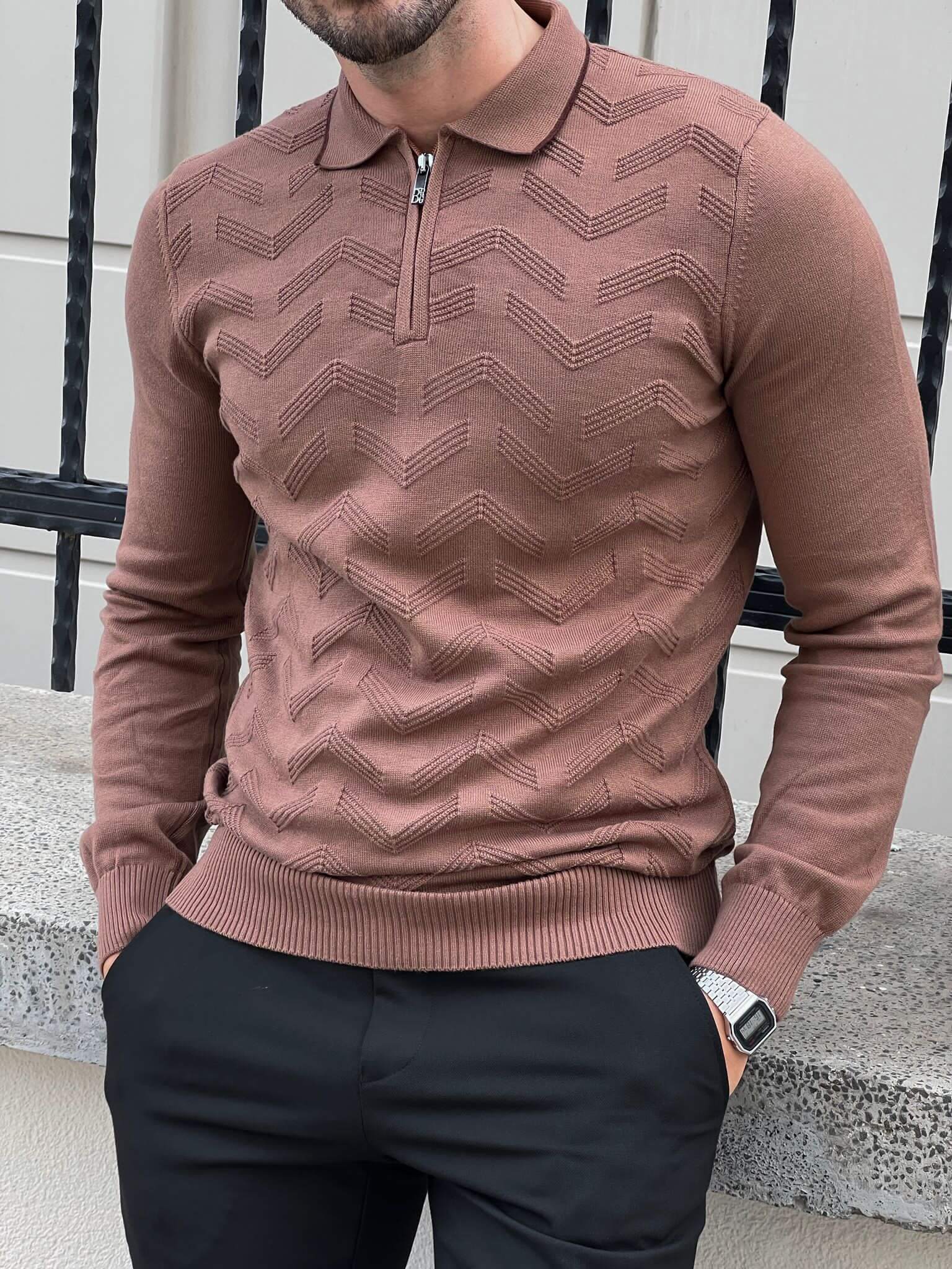  A stylish Zipper Neck Mink Sweater, featuring a sleek zipper detail on the neckline.